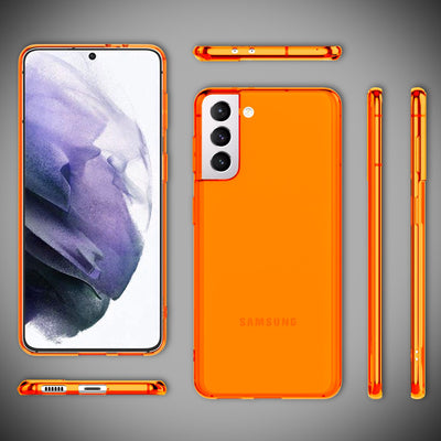 NALIA Neon Silikonhülle für Samsung Galaxy S21 Plus – Knallige Signal-Farbe & Linsenschutz – VIBE (Transparentes Case) – Marke aus Berlin Orange NALIA Transparente Hülle