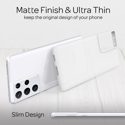 NALIA Ultra Slim Hardcase für Samsung Galaxy S21 Ultra – Matt & 0.3mm Dünn – PHANTOM (Dünnes Cover & Kamera-Vollschutz) – Marke aus Berlin Weiß Transparent NALIA SlimFit Hülle