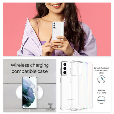 NALIA Transparente Glashülle für Samsung Galaxy S21 – Holografischer Prisma-Effekt (Regenbogen Schimmer) – 9H Hartglas & Anti-Gelb – AURORA – Marke aus Berlin Default Title NALIA Protective Hülle
