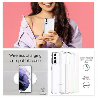 NALIA Transparente Glashülle für Samsung Galaxy S21 Plus – Holografischer Prisma-Effekt (Regenbogen Schimmer) – 9H Hartglas & Anti-Gelb – AURORA – Marke aus Berlin Default Title NALIA Protective Hülle