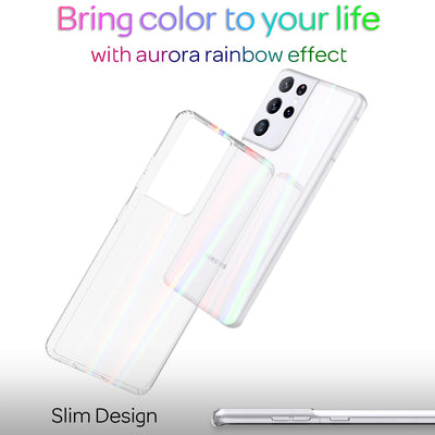 NALIA Klares Hartglas Case kompatibel mit Samsung Galaxy S21 Ultra Hülle, Transparentes Regenbogen Hardcase aus Tempered Glass & Silikon Bumper, Holografisch Bunt Glänzende Handyhülle Cover Robust Default Title NALIA Protective Hülle