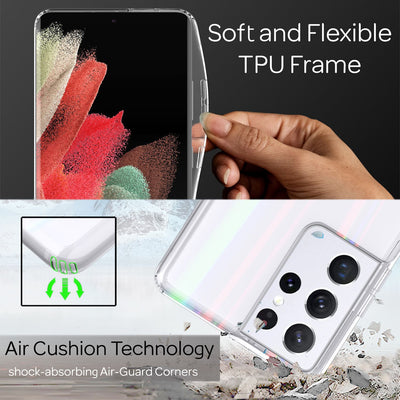 NALIA Klares Hartglas Case kompatibel mit Samsung Galaxy S21 Ultra Hülle, Transparentes Regenbogen Hardcase aus Tempered Glass & Silikon Bumper, Holografisch Bunt Glänzende Handyhülle Cover Robust Default Title NALIA Protective Hülle