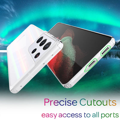 NALIA Klares Hartglas Case kompatibel mit Samsung Galaxy S21 Ultra Hülle, Transparentes Regenbogen Hardcase aus Tempered Glass & Silikon Bumper, Holografisch Bunt Glänzende Handyhülle Cover Robust Default Title NALIA Protective Hülle