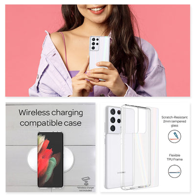 NALIA Klares Hartglas Case kompatibel mit Samsung Galaxy S21 Ultra Hülle, Transparentes Regenbogen Hardcase aus Tempered Glass & Silikon Bumper, Holografisch Bunt Glänzende Handyhülle Cover Robust Default Title NALIA Protective Hülle