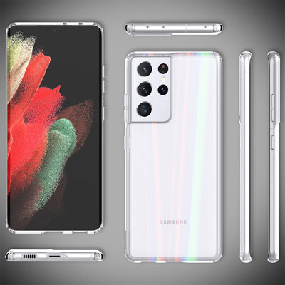NALIA Klares Hartglas Case kompatibel mit Samsung Galaxy S21 Ultra Hülle, Transparentes Regenbogen Hardcase aus Tempered Glass & Silikon Bumper, Holografisch Bunt Glänzende Handyhülle Cover Robust Default Title NALIA Protective Hülle