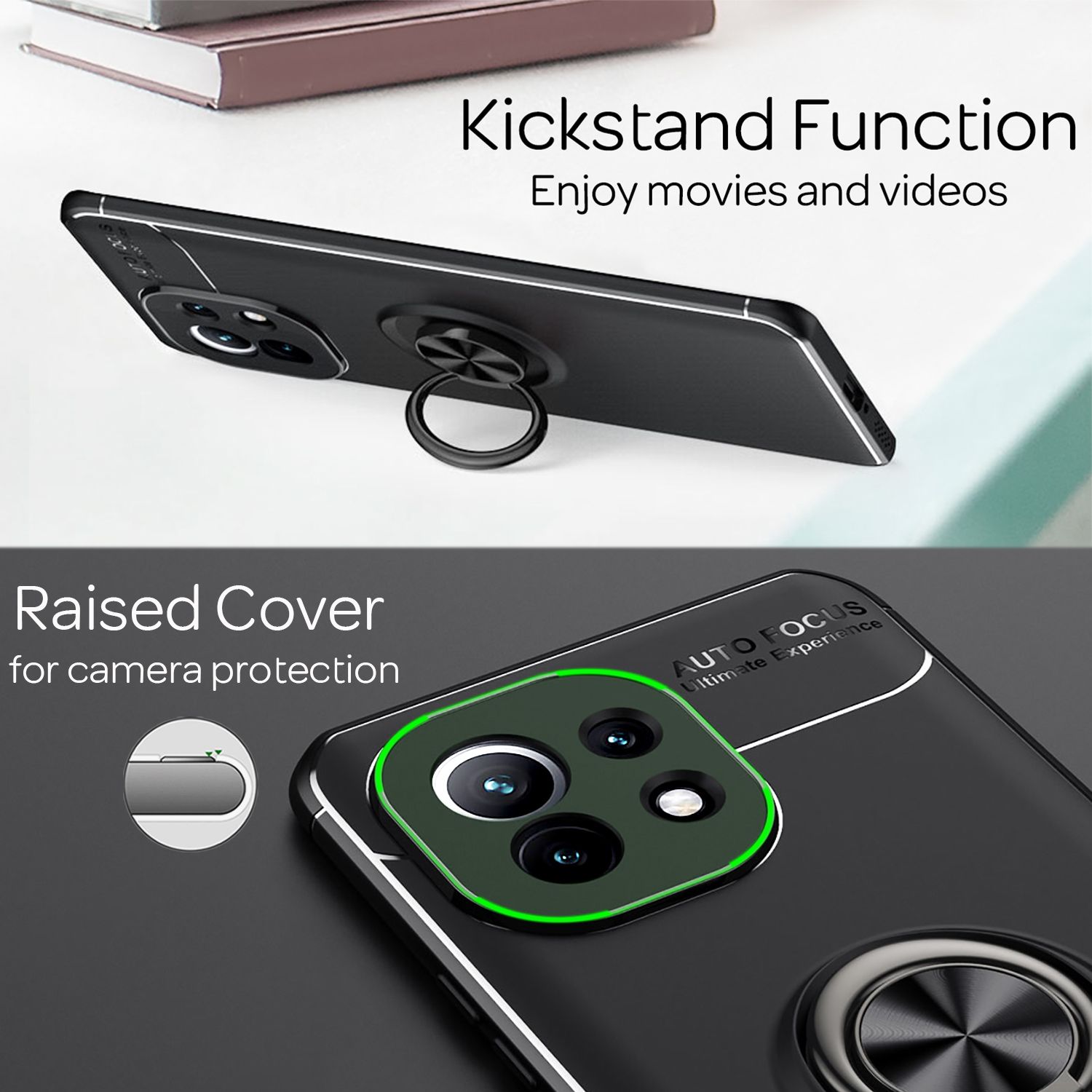 NALIA Ring Handyhülle für Xiaomi Mi 11 5G, Silikon Cover Schutz Tasche Case Etui Schwarz NALIA Protective Hülle