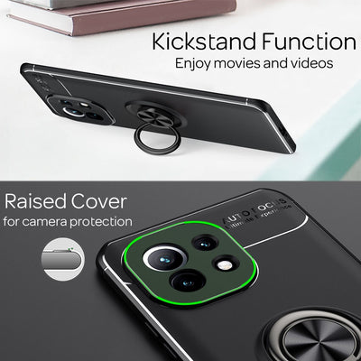 NALIA Ring Handyhülle kompatibel mit Xiaomi Mi 11 5G Hülle, Silikon Cover mit 360-Grad Finger-Halter für magnetische KFZ-Halterung, Kickstand Schutzhülle Phone Case Handy-Tasche Bumper Schwarz NALIA Protective Hülle