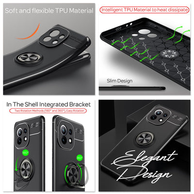NALIA Ring Handyhülle kompatibel mit Xiaomi Mi 11 5G Hülle, Silikon Cover mit 360-Grad Finger-Halter für magnetische KFZ-Halterung, Kickstand Schutzhülle Phone Case Handy-Tasche Bumper Schwarz NALIA Protective Hülle
