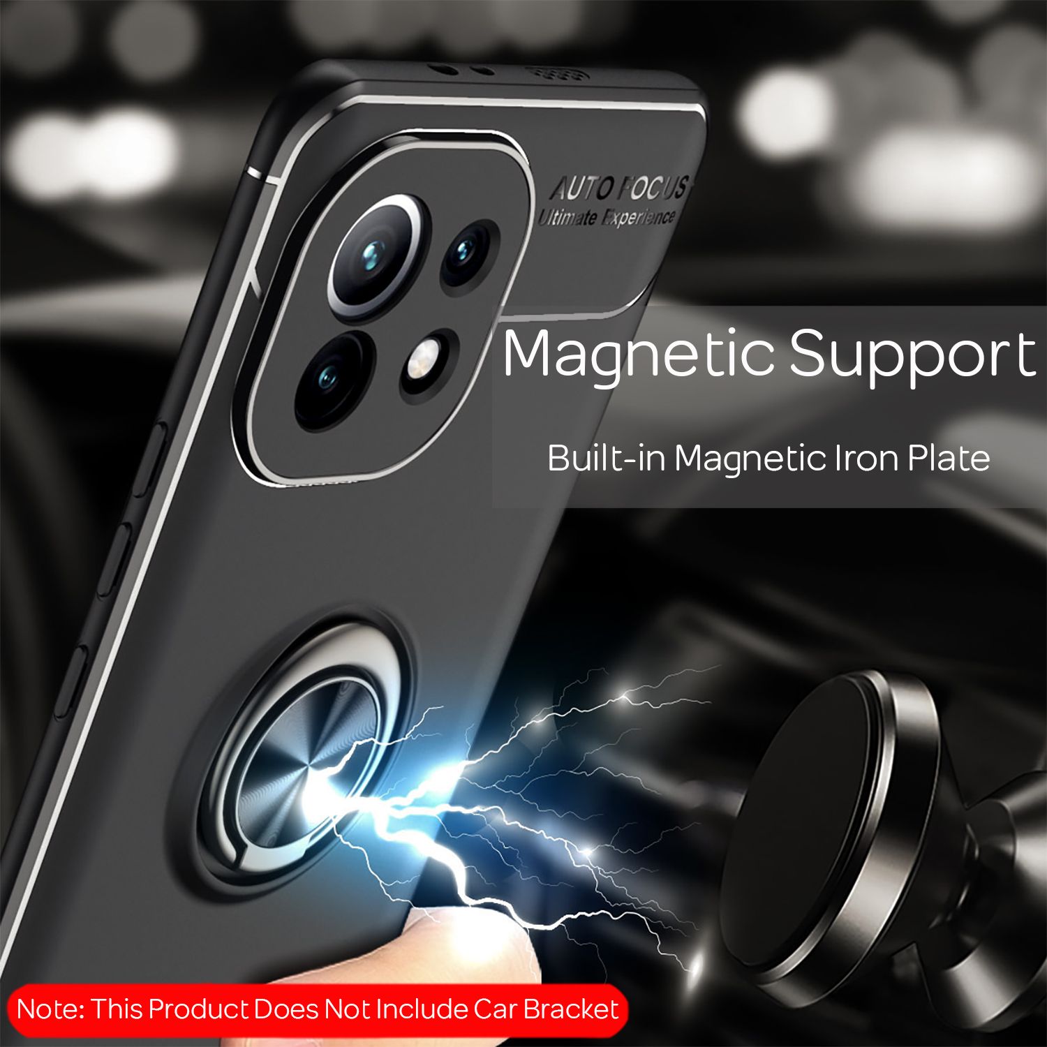 NALIA Ring Handyhülle für Xiaomi Mi 11 5G, Silikon Cover Schutz Tasche Case Etui Schwarz NALIA Protective Hülle