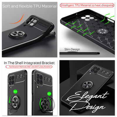 NALIA Ringhülle für Samsung Galaxy A22 4G – Ring-Ständer 360° & für Magnet-Halter – GRIP360 (Mattiertes Silikon Case) – Marke aus Berlin Schwarz NALIA Protective Hülle