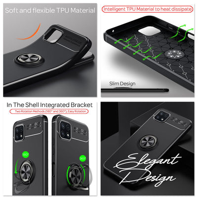 NALIA Ringhülle für Samsung Galaxy A22 5G – Ring-Ständer 360° & für Magnet-Halter – GRIP360 (Mattiertes Silikon Case) – Marke aus Berlin Schwarz NALIA Protective Hülle