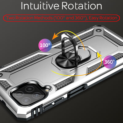 NALIA Panzerhülle für Samsung Galaxy A22 4G – Ring-Ständer 360° & Magnet-Halterung Kompatibel – RINGDEFEND (Stoßfestes Outdoor Case) – Marke aus Berlin Silber NALIA Protective Hülle