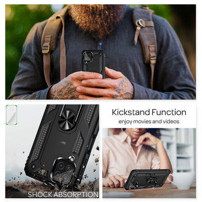 NALIA Panzerhülle für Samsung Galaxy A22 4G – Ring-Ständer 360° & Magnet-Halterung Kompatibel – RINGDEFEND (Stoßfestes Outdoor Case) – Marke aus Berlin Schwarz NALIA Protective Hülle