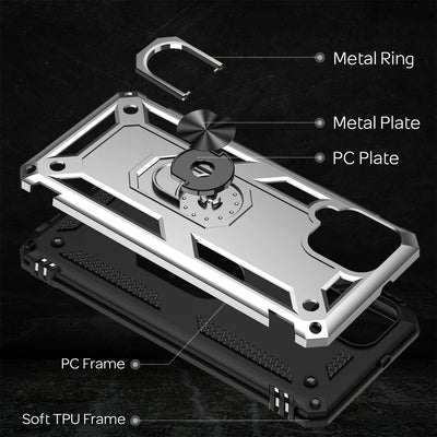 NALIA Panzerhülle für Samsung Galaxy A22 4G – Ring-Ständer 360° & Magnet-Halterung Kompatibel – RINGDEFEND (Stoßfestes Outdoor Case) – Marke aus Berlin Silber NALIA Protective Hülle