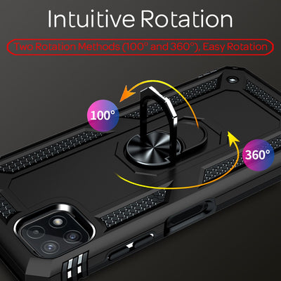 NALIA Panzerhülle für Samsung Galaxy A22 5G – Ring-Ständer 360° & Magnet-Halterung Kompatibel – RINGDEFEND (Stoßfestes Outdoor Case) – Marke aus Berlin Schwarz NALIA Protective Hülle
