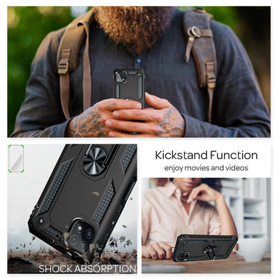 NALIA Panzerhülle für Samsung Galaxy A22 5G – Ring-Ständer 360° & Magnet-Halterung Kompatibel – RINGDEFEND (Stoßfestes Outdoor Case) – Marke aus Berlin Schwarz NALIA Protective Hülle