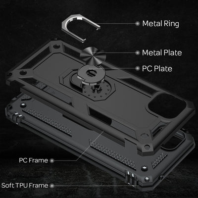 NALIA Panzerhülle für Samsung Galaxy A22 5G – Ring-Ständer 360° & Magnet-Halterung Kompatibel – RINGDEFEND (Stoßfestes Outdoor Case) – Marke aus Berlin Schwarz NALIA Protective Hülle