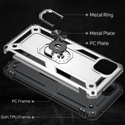 NALIA Panzerhülle für Samsung Galaxy A22 5G – Ring-Ständer 360° & Magnet-Halterung Kompatibel – RINGDEFEND (Stoßfestes Outdoor Case) – Marke aus Berlin Silber NALIA Protective Hülle