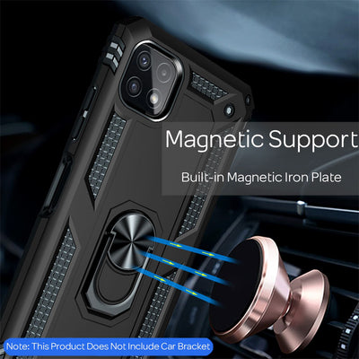 NALIA Panzerhülle für Samsung Galaxy A22 5G – Ring-Ständer 360° & Magnet-Halterung Kompatibel – RINGDEFEND (Stoßfestes Outdoor Case) – Marke aus Berlin Schwarz NALIA Protective Hülle
