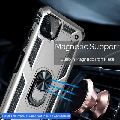 NALIA Panzerhülle für Samsung Galaxy A22 5G – Ring-Ständer 360° & Magnet-Halterung Kompatibel – RINGDEFEND (Stoßfestes Outdoor Case) – Marke aus Berlin Silber NALIA Protective Hülle