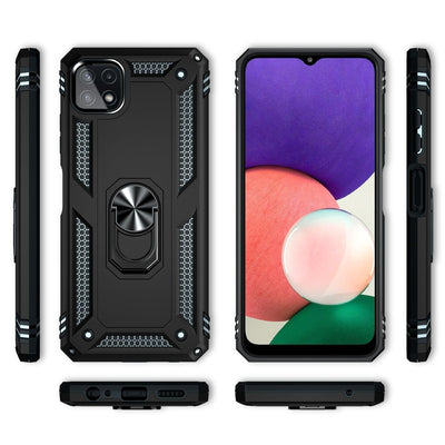 NALIA Panzerhülle für Samsung Galaxy A22 5G – Ring-Ständer 360° & Magnet-Halterung Kompatibel – RINGDEFEND (Stoßfestes Outdoor Case) – Marke aus Berlin Schwarz NALIA Protective Hülle