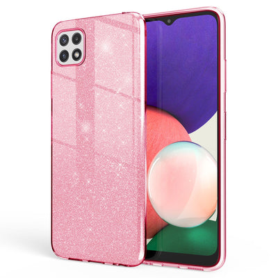 NALIA Glitzerhülle für Samsung Galaxy A22 5G – Funkelnder Glitzer-Look & Grip – SHINEPOP (Silikon Case) – Marke aus Berlin Pink NALIA Protective Hülle