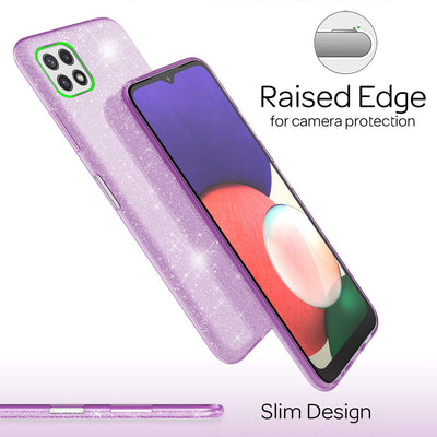 NALIA Glitzerhülle für Samsung Galaxy A22 5G – Funkelnder Glitzer-Look & Grip – SHINEPOP (Silikon Case) – Marke aus Berlin Lila NALIA Protective Hülle