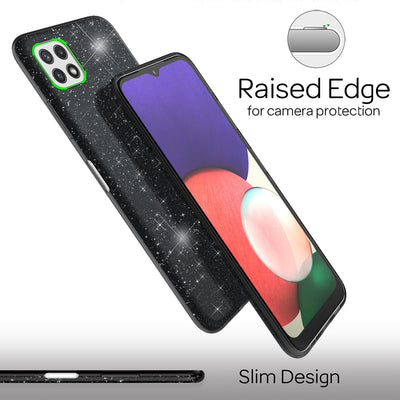 NALIA Glitzerhülle für Samsung Galaxy A22 5G – Funkelnder Glitzer-Look & Grip – SHINEPOP (Silikon Case) – Marke aus Berlin Schwarz NALIA Protective Hülle
