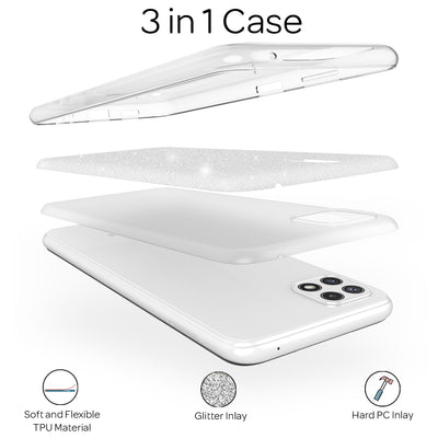 NALIA Glitzerhülle für Samsung Galaxy A22 5G – Funkelnder Glitzer-Look & Grip – SHINEPOP (Silikon Case) – Marke aus Berlin Silber NALIA Protective Hülle