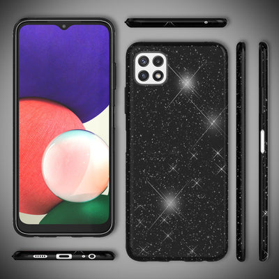 NALIA Glitzerhülle für Samsung Galaxy A22 5G – Funkelnder Glitzer-Look & Grip – SHINEPOP (Silikon Case) – Marke aus Berlin Schwarz NALIA Protective Hülle