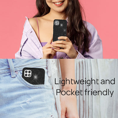 NALIA Glitzerhülle für Samsung Galaxy A22 5G – Funkelnder Glitzer-Look & Grip – SHINEPOP (Silikon Case) – Marke aus Berlin Schwarz NALIA Protective Hülle