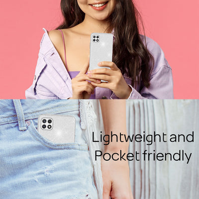 NALIA Glitzerhülle für Samsung Galaxy A22 5G – Funkelnder Glitzer-Look & Grip – SHINEPOP (Silikon Case) – Marke aus Berlin Silber NALIA Protective Hülle