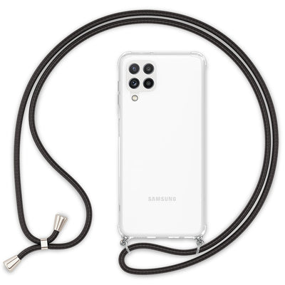 NALIA Handykette für Samsung Galaxy A22 4G – Transparentes Hybrid-Case & Band – HANGIT (Anti-Gelb Rückseite & Verstellbar) – Marke aus Berlin Schwarz NALIA Transparente Hülle