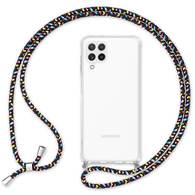 NALIA Handykette für Samsung Galaxy A22 4G – Transparentes Hybrid-Case & Band – HANGIT (Anti-Gelb Rückseite & Verstellbar) – Marke aus Berlin Schwarz Bunt NALIA Transparente Hülle
