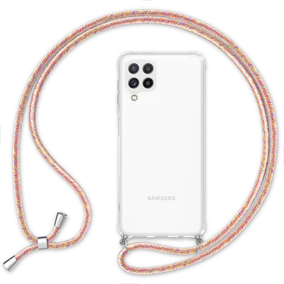 NALIA Handykette für Samsung Galaxy A22 4G – Transparentes Hybrid-Case & Band – HANGIT (Anti-Gelb Rückseite & Verstellbar) – Marke aus Berlin Regenbogen NALIA Transparente Hülle