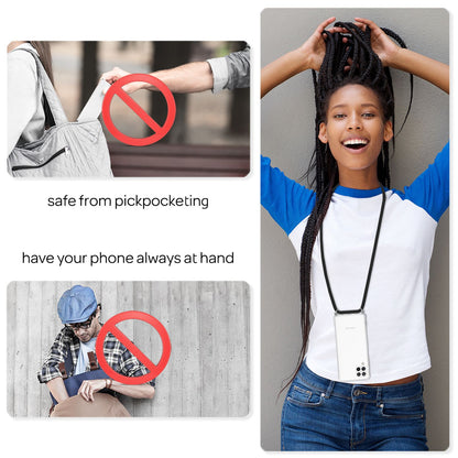 NALIA Handyhülle mit Kette für Samsung Galaxy A22, Transparente Schutzhülle & Handy-Schnur, Robust Vergilbungsfrei Klar Schwarz NALIA Transparente Hülle