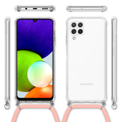 NALIA Handykette für Samsung Galaxy A22 4G – Transparentes Hybrid-Case & Band – HANGIT (Anti-Gelb Rückseite & Verstellbar) – Marke aus Berlin Pink NALIA Transparente Hülle