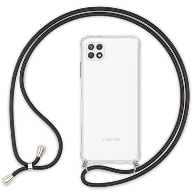 NALIA Handykette für Samsung Galaxy A22 5G – Transparentes Hybrid-Case & Band – HANGIT (Anti-Gelb Rückseite & Verstellbar) – Marke aus Berlin Schwarz NALIA Transparente Hülle