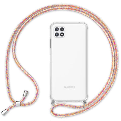 NALIA Handykette für Samsung Galaxy A22 5G – Transparentes Hybrid-Case & Band – HANGIT (Anti-Gelb Rückseite & Verstellbar) – Marke aus Berlin Regenbogen NALIA Transparente Hülle