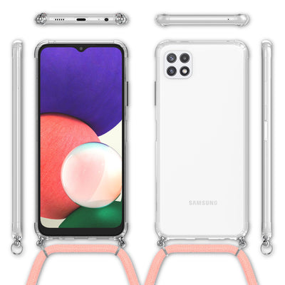 NALIA Handykette für Samsung Galaxy A22 5G – Transparentes Hybrid-Case & Band – HANGIT (Anti-Gelb Rückseite & Verstellbar) – Marke aus Berlin Pink NALIA Transparente Hülle