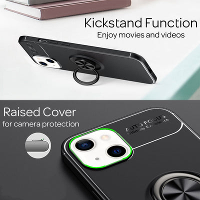 NALIA Ringhülle für iPhone 13 Mini – Ring-Ständer 360° & für Magnet-Halter – GRIP360 (Mattiertes Silikon Case) – Marke aus Berlin Schwarz NALIA Protective Hülle