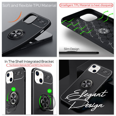 NALIA Ringhülle für iPhone 13 – Ring-Ständer 360° & für Magnet-Halter – GRIP360 (Mattiertes Silikon Case) – Marke aus Berlin Schwarz NALIA Protective Hülle