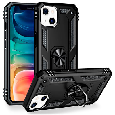 NALIA Panzerhülle für iPhone 13 – Ring-Ständer 360° & Magnet-Halterung Kompatibel – RINGDEFEND (Stoßfestes Outdoor Case) – Marke aus Berlin Schwarz NALIA Protective Hülle