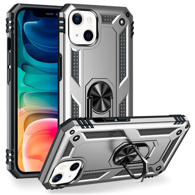 NALIA Panzerhülle für iPhone 13 – Ring-Ständer 360° & Magnet-Halterung Kompatibel – RINGDEFEND (Stoßfestes Outdoor Case) – Marke aus Berlin Silber NALIA Protective Hülle