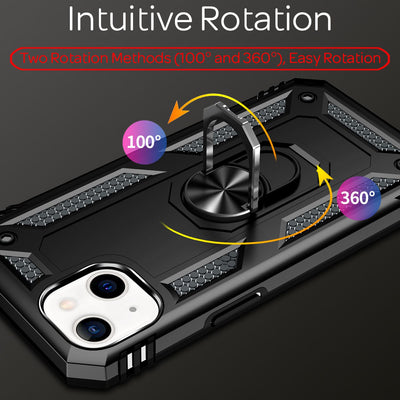 NALIA Panzerhülle für iPhone 13 – Ring-Ständer 360° & Magnet-Halterung Kompatibel – RINGDEFEND (Stoßfestes Outdoor Case) – Marke aus Berlin Schwarz NALIA Protective Hülle