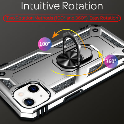 NALIA Panzerhülle für iPhone 13 – Ring-Ständer 360° & Magnet-Halterung Kompatibel – RINGDEFEND (Stoßfestes Outdoor Case) – Marke aus Berlin Silber NALIA Protective Hülle