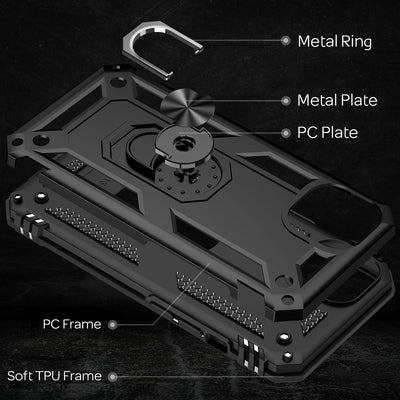 NALIA Panzerhülle für iPhone 13 – Ring-Ständer 360° & Magnet-Halterung Kompatibel – RINGDEFEND (Stoßfestes Outdoor Case) – Marke aus Berlin Schwarz NALIA Protective Hülle