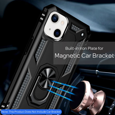 NALIA Panzerhülle für iPhone 13 – Ring-Ständer 360° & Magnet-Halterung Kompatibel – RINGDEFEND (Stoßfestes Outdoor Case) – Marke aus Berlin Schwarz NALIA Protective Hülle