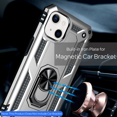 NALIA Panzerhülle für iPhone 13 – Ring-Ständer 360° & Magnet-Halterung Kompatibel – RINGDEFEND (Stoßfestes Outdoor Case) – Marke aus Berlin Silber NALIA Protective Hülle