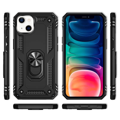 NALIA Panzerhülle für iPhone 13 – Ring-Ständer 360° & Magnet-Halterung Kompatibel – RINGDEFEND (Stoßfestes Outdoor Case) – Marke aus Berlin Schwarz NALIA Protective Hülle
